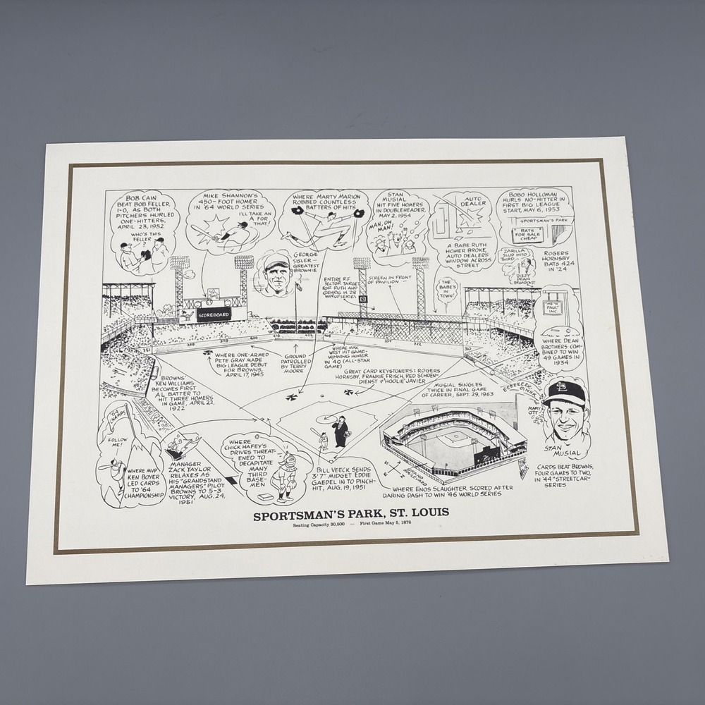1990 SPORTSMAN'S PARK ST. LOUIS Browns & Cardinals‎ 15 x 11 Ballpark Litho
